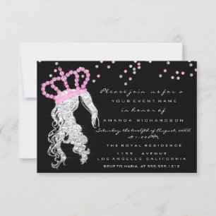 Sweet 16. Crown Princess Confetti Black Pink Gray Einladung
