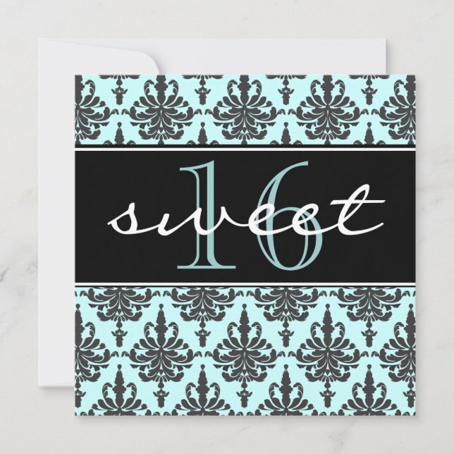 Sweet 16 Damask Geburtstagsparty Einladung (Vorderseite)