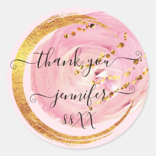 Sweet 16. Danke Save the Date Pink Powder Runder Aufkleber