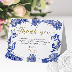 Sweet 16 Dankeschön Card Butterfly Royal Blue Dankeskarte