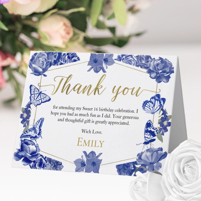 Sweet 16 Dankeschön Card Butterfly Royal Blue Dankeskarte (Von Creator hochgeladen)