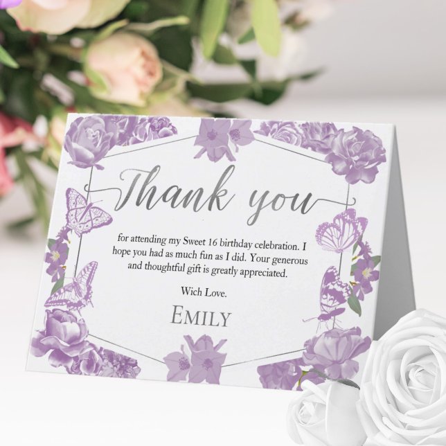 Sweet 16 Dankeschön Card Schmetterling Lavendel Fl Dankeskarte (Von Creator hochgeladen)