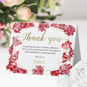 Sweet 16 Dankeschön Card Schmetterling Red Floral  Dankeskarte