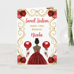 Sweet 16 Dark Skin Princess Red Happy Geburtstag Karte