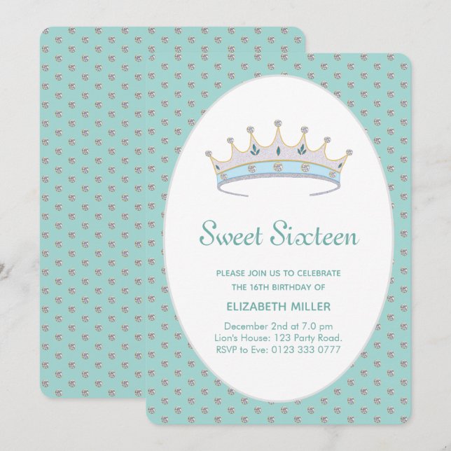 Sweet 16 Diamond Princess Geburtstagsparty Einladung (Vorne/Hinten)