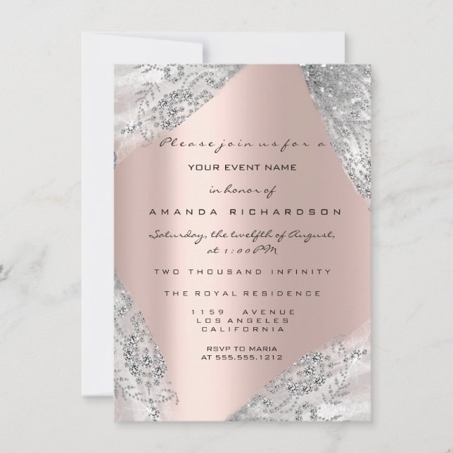 Sweet 16. Dress Spark Rose Silver Gray Diamond Einladung (Vorderseite)