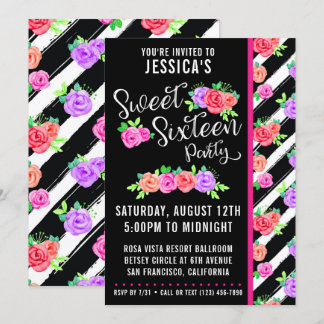 Sweet 16 Edgy Rose & Modern Stripes Einladung