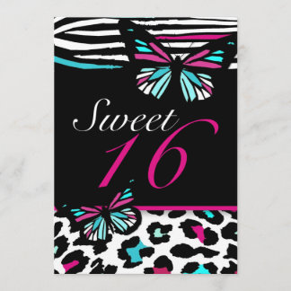 Sweet 16 Einladung Bright Butterfly & Zebra Print