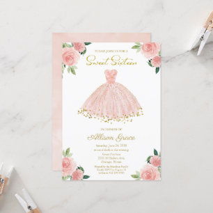 Sweet 16 Einladung Gold Foil Pink Blush Gown