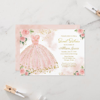 Sweet 16 Einladung Gold Foil Pink Blush Gown