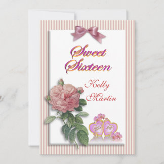 Sweet 16 Einladung rosa Rose und Streifen