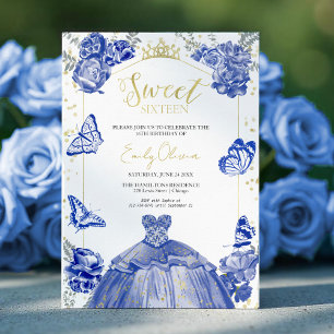 Sweet 16 Einladung Royal Blue Dress Butterfly