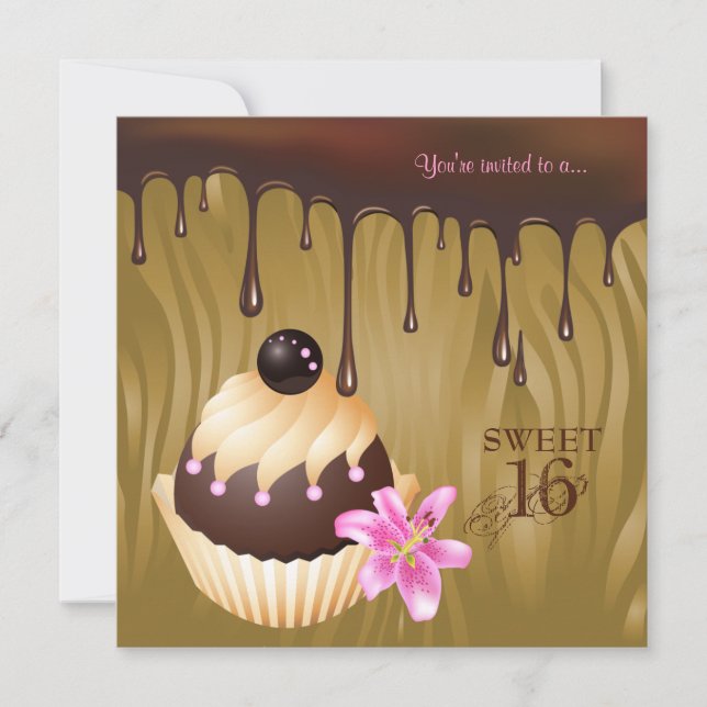 Sweet 16 Einladung Schokolade Cupcake Karamel (Vorderseite)
