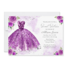 Sweet 16 Einladung Silberfolie Lila Gown