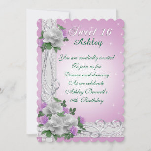 Sweet 16 Einladung, weiße Rosen und Spitzen rosa Einladung