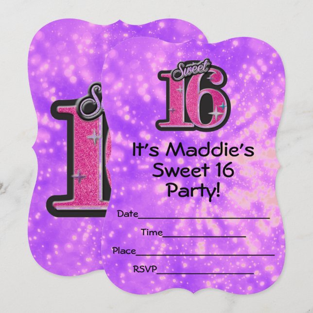 Sweet 16 Einladungen (Vorne/Hinten)