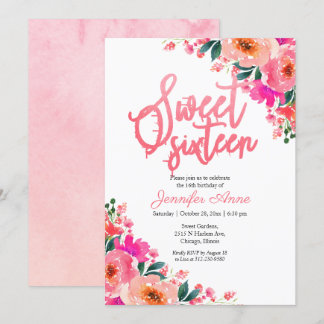 Sweet 16 Einladungen Hot Pink Floral