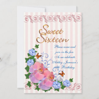 Sweet 16 Einladungen Orchideen und Streifen
