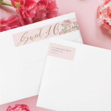 Sweet 16 Elegant Gold Glitzer Peony Florals Pink