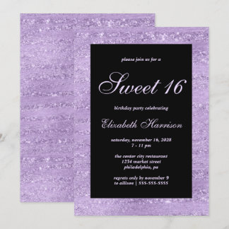 Sweet 16 Elegant Lila Shimmer Geburtstagsparty Einladung