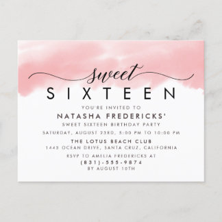 Sweet 16 Elegante Script Moderne Wasserfarbe Gebur Einladungspostkarte