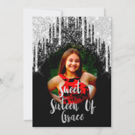 Sweet 16. Elisabeth Red Gray Silver Tropfens Foto Einladung
