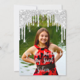 Sweet 16. Elisabeth Red Gray Silver Tropfens Foto Einladung