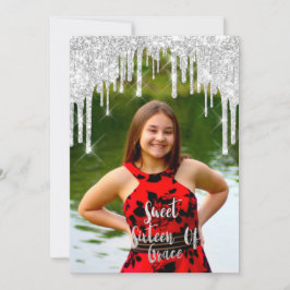 Sweet 16. Elisabeth Red Gray Silver Tropfens Foto Einladung
