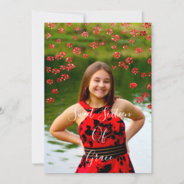 Sweet 16. Elisabeth Red Gray Silver Tropfens Foto Einladung