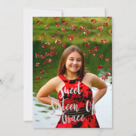 Sweet 16. Elisabeth Red Gray Silver Tropfens Foto Einladung