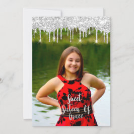 Sweet 16. Elisabeth Red Gray Silver Tropfens Foto Einladung