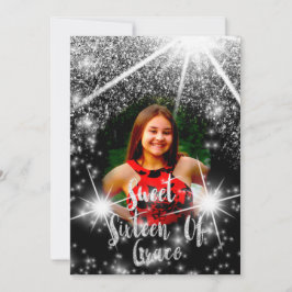 Sweet 16. Elisabeth Red Gray Silver Tropfens Foto Einladung