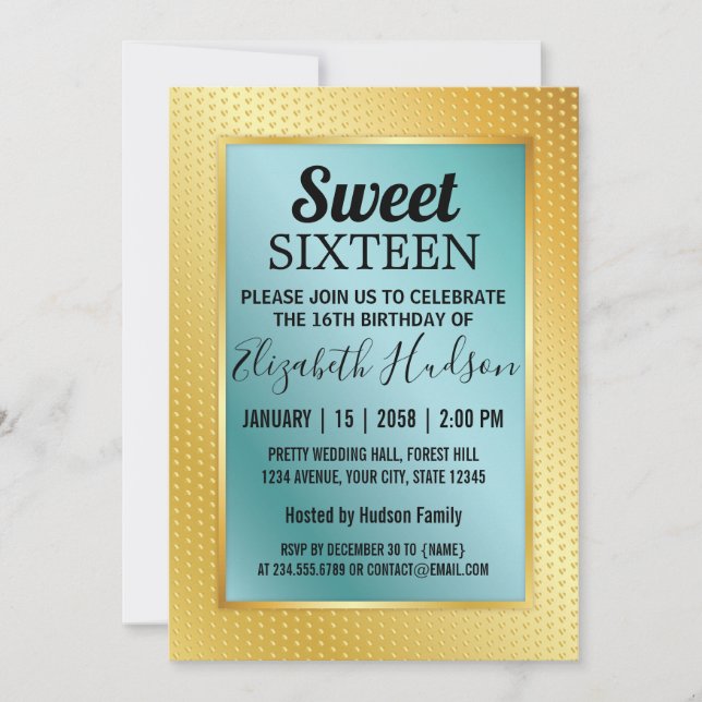 Sweet 16 Emerald Invitation avec des lunettes d'or (Devant)