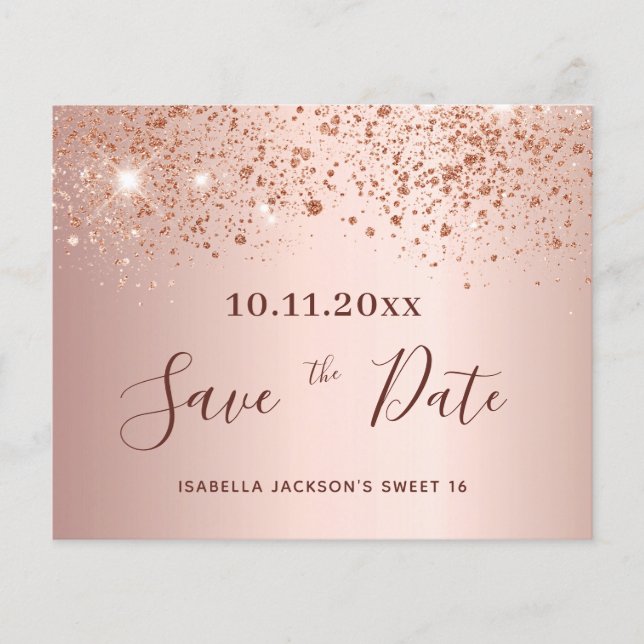 Sweet 16 errush Rose Glitzer Haushalt Save the Dat Flyer (Vorne)