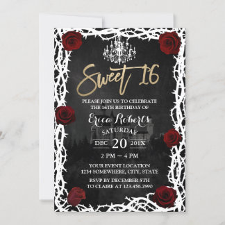 Sweet 16 Fairytale Burg Rose & Thorn Geburtstag Einladung