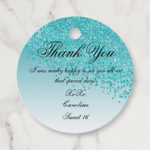 Sweet 16 Falling Aquamarin Blue Glitzer Personalis Geschenkanhänger