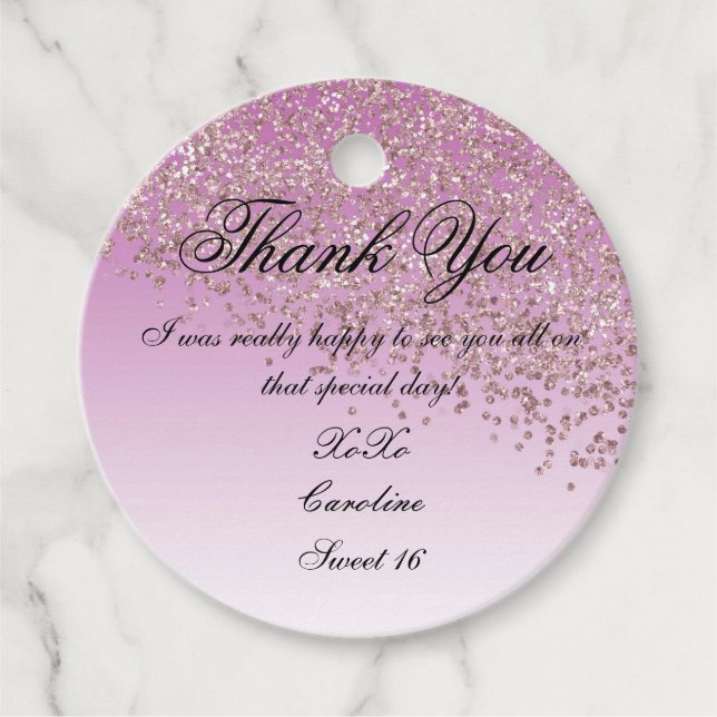Sweet 16 Falling Rose Gold Glitzer Personalisiert Geschenkanhänger (Vorderseite)