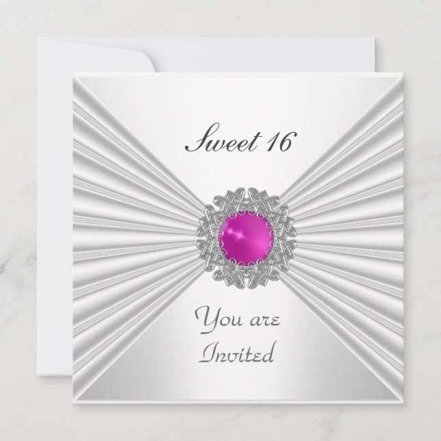Sweet 16 Fête Invitation Bijou rose blanc (Devant)