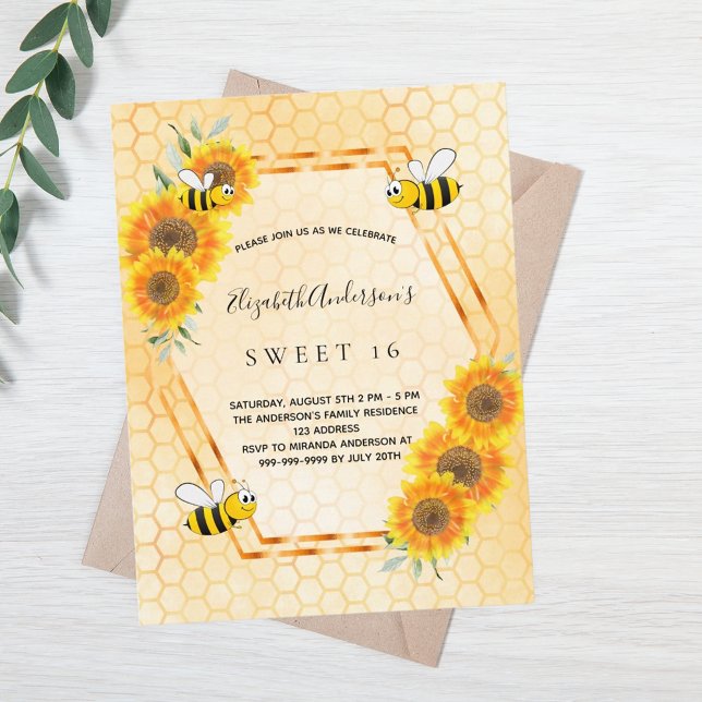 Sweet 16 fêtes jaune tournesol invitation été (Créateur téléchargé)
