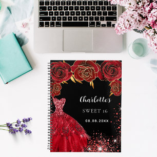 Sweet 16 fleurs de robe rouge noire 2026