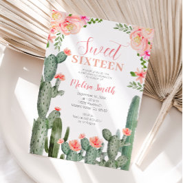 Sweet 16 Floral Cactus Succulent Birthday Girl Einladung