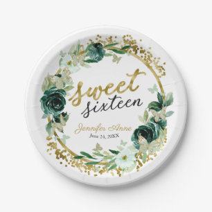 Sweet 16 Floral Emerald Green Butterfly Pappteller
