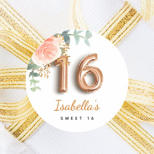 Sweet 16 floral Rose gold eucalyptus monogramm Runder Aufkleber