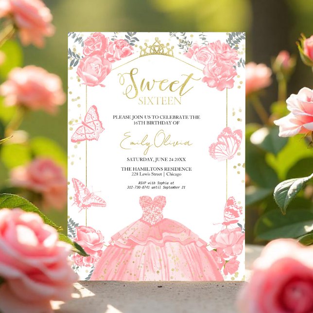Sweet 16 Foto Einladung Schmetterling Pink Blüte (Von Creator hochgeladen)