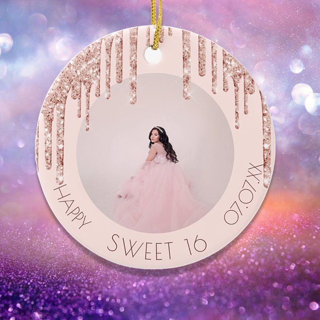 Sweet 16 Foto Rose Gold Glitzer Keramik Ornament (Von Creator hochgeladen)