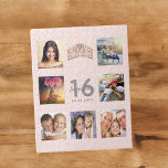 Sweet 16 Foto Rose Goldbarren Rosa Tiara<br><div class="desc">Ein einzigartiges 16. Geburtstagsgeschenk oder Sake, das ihr Leben mit einer Collage von 7 deiner Fotos feiert. Fügen Sie Bilder von ihrer Familie, Freunden, Haustieren, Hobbys oder Traumreise Ziel. Personalisieren und fügen Sie einen Namen, Alter 16 und ein Datum. Graue und dunkle Rose goldfarbene Buchstaben. Elegante und trendige rosa Hintergrundfarbe....</div>