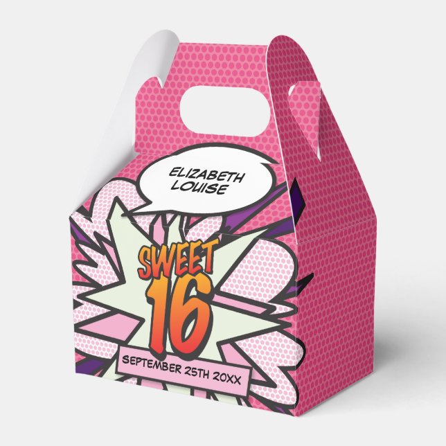 Sweet 16 Fun Girly Pink Modernes Comic Buch Geburt Geschenkschachtel (Vorderseite)