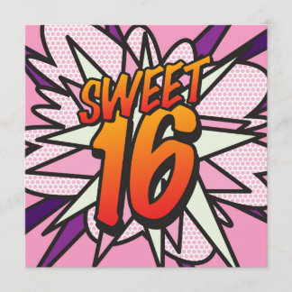 SWEET 16 Fun Retro Comic Bucht Geburtstagsparty Einladung