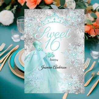 Sweet 16. Geburtstag aquamarin Silver Winter Wunde Einladung