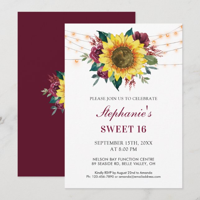 Sweet 16. Geburtstag Blumenblume Party Einladung (Vorne/Hinten)